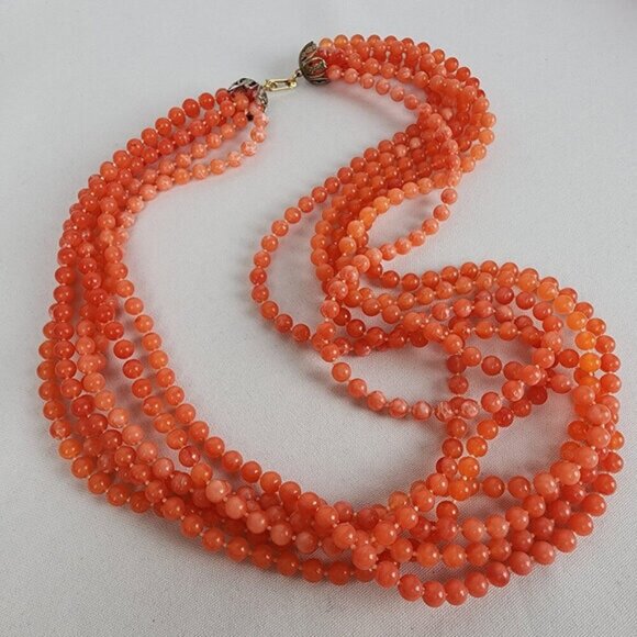Vintage Coral Plastic Beaded Layered Necklace - Picture 1 of 4